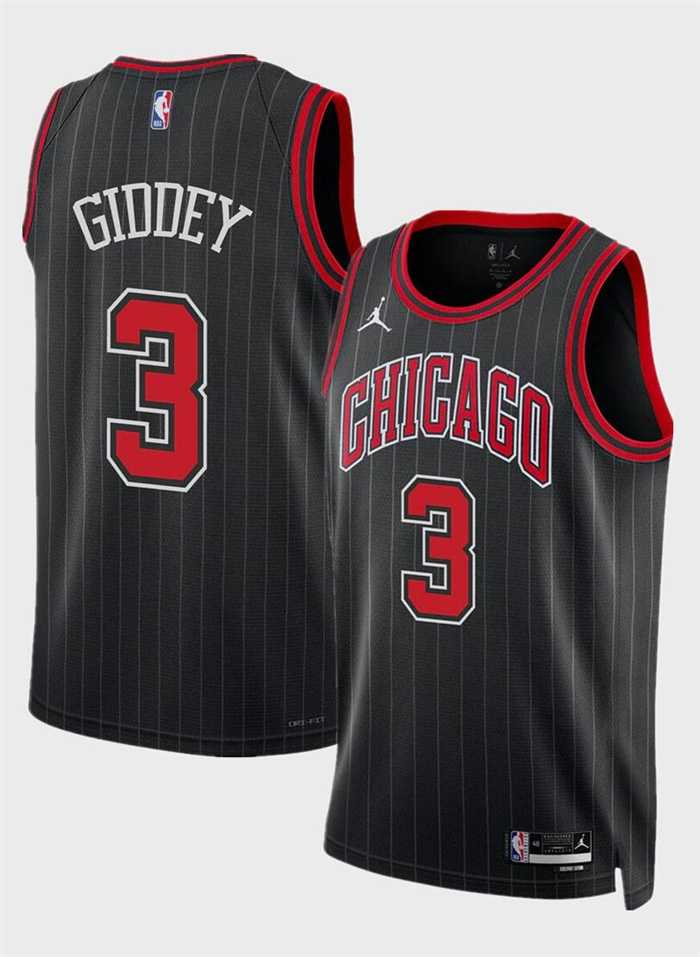 Mens Chicago Bulls #3 Josh Giddey Black Statement Edition Stitched Basketball Jersey Dzhi->chicago bulls->NBA Jersey